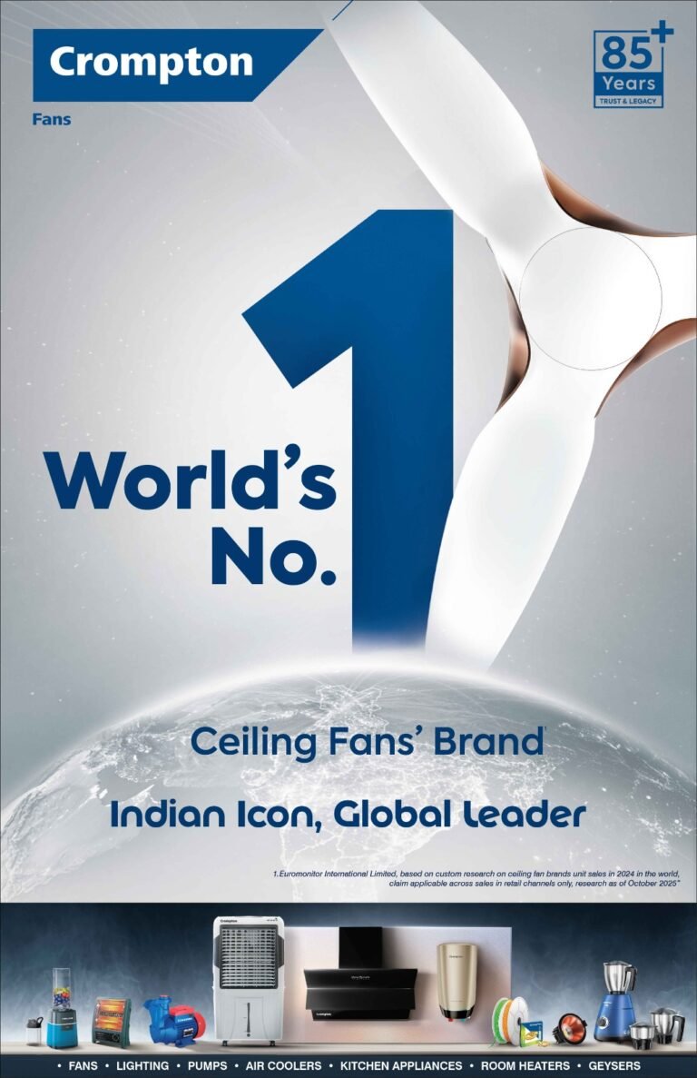 Crompton Brings India to the Global Stage through its recognition as World’s No.1 Ceiling Fan Brand