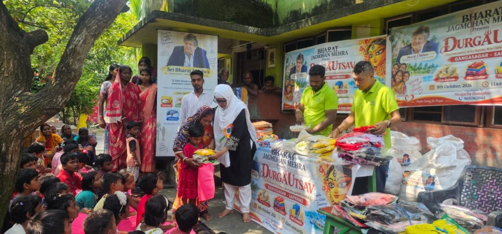 DURGA UTSAV 2026: Bharat J Mehra Takes the Spirit of Puja to the Children of Ganga Sagar with Free Distribution of New Clothes, Dry Rations and Daily Essentials at Sapkhali
